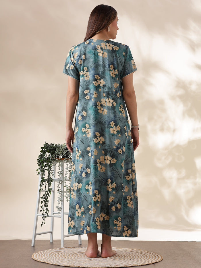 Blue Green A Line Alpine Nighty for Women