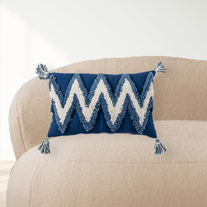 Blue Tassels Cushion Cover