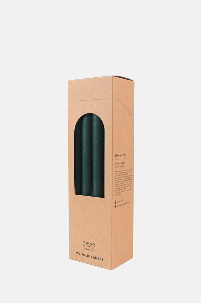 Box of 12 Dinner Candles Vert Foret