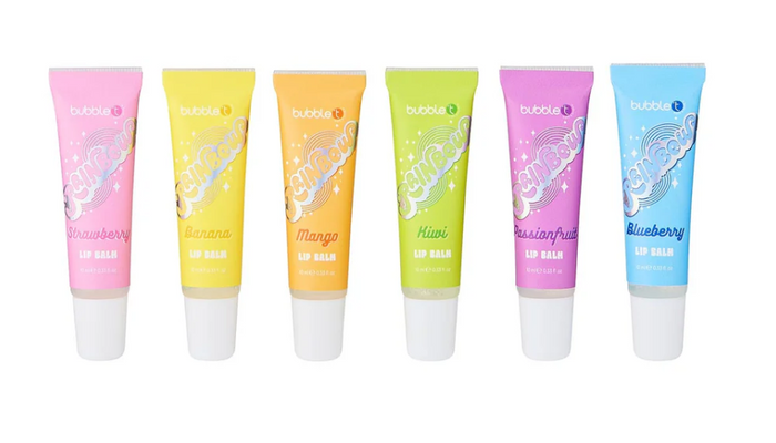 Bubble T Rainbow Lip Balm Collection Set – 6 Fruity Flavours