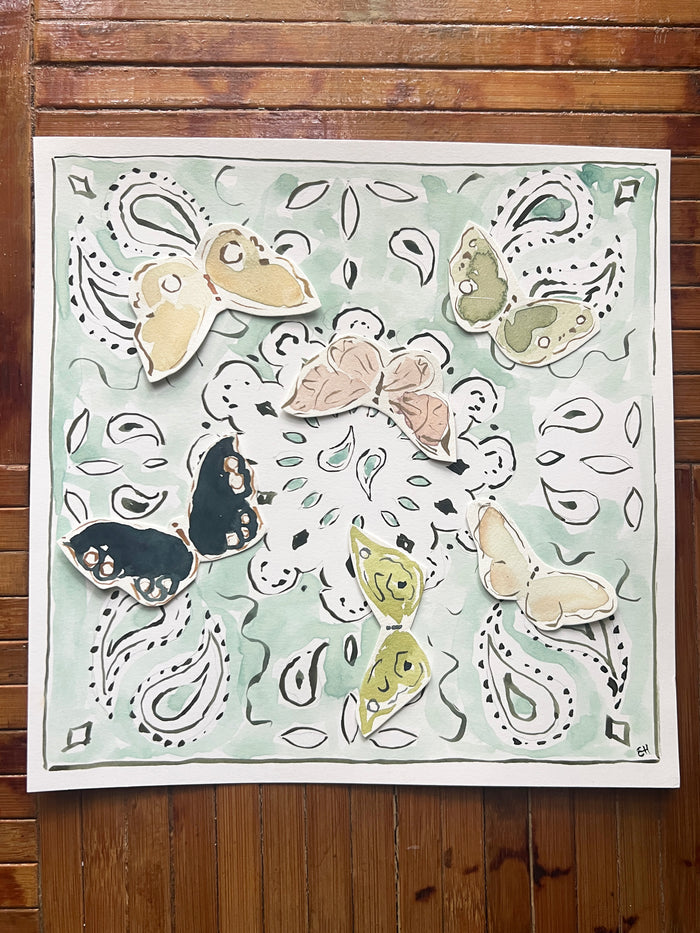 Butterfly Bandana Mint, Original 8x8