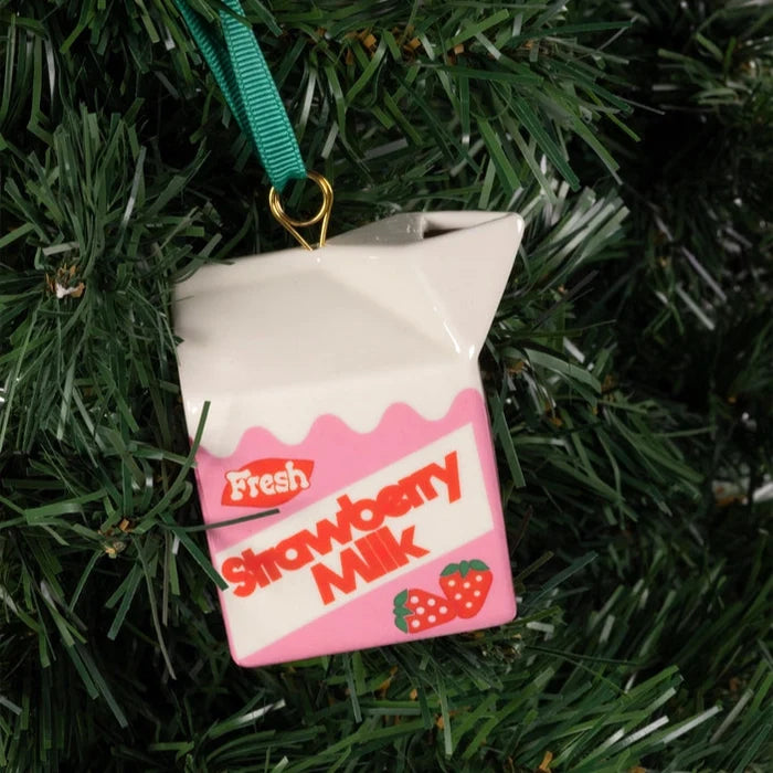 Ceramic Strawberry Milk Ornament