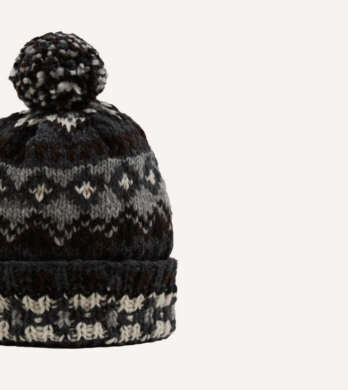 Chamula Grey Fairisle Merino Knit Cap