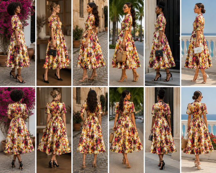 Crowned Floral Statement Shirt Dress