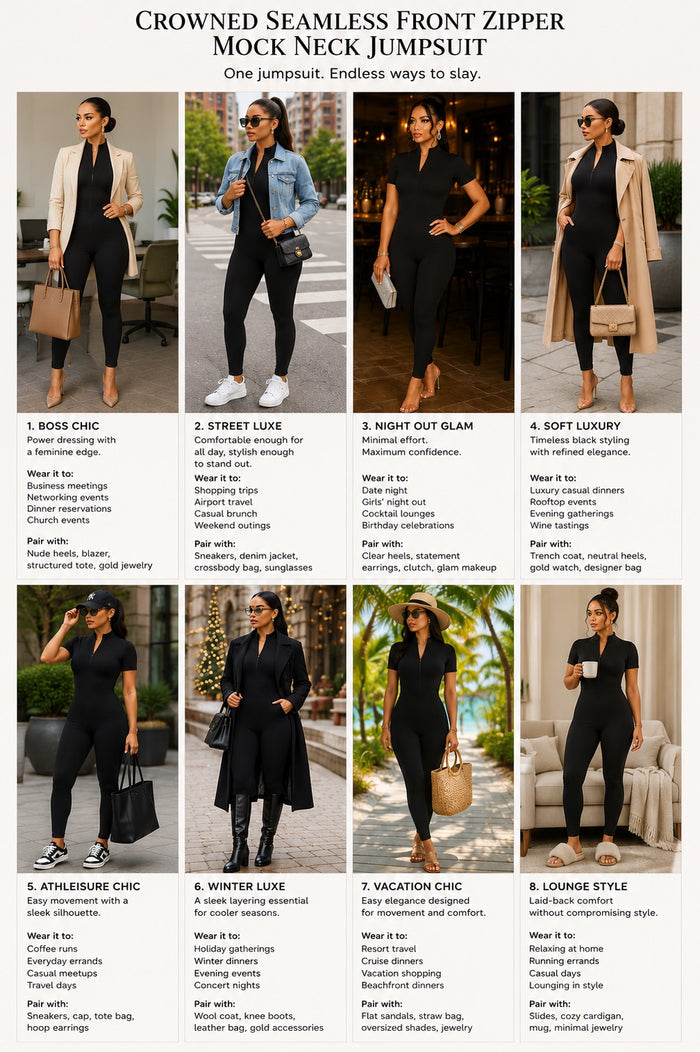 Crowned Seamless Font Zipper Mock Neck Jumpsuit