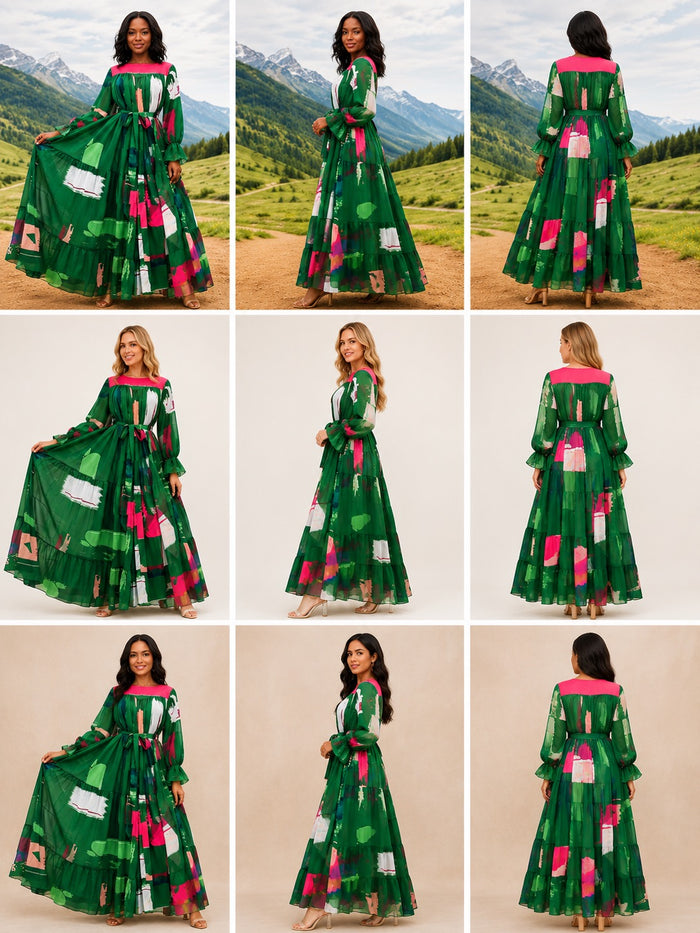 Crowned Statement Belted Maxi Dress