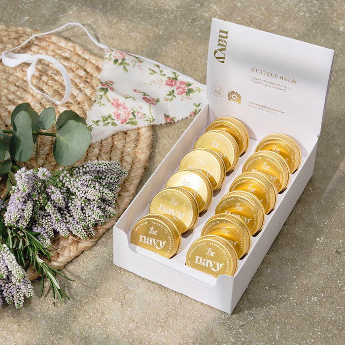 12 cuticle balms with Rosehip Oil, Aloe Vera Extract, and Coconut Oil