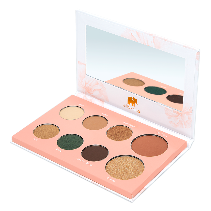 Flirty Goddess eyeshadow palette open showing mirror and 8 pans