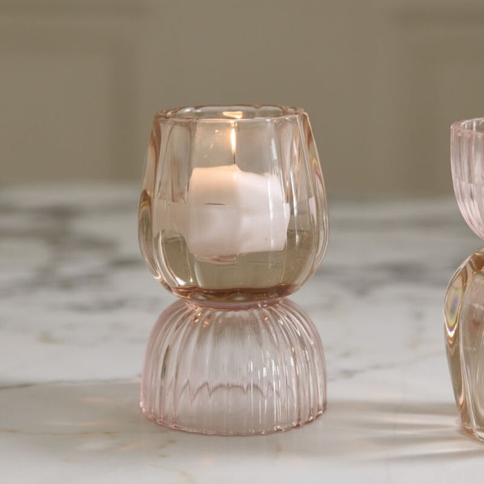 Glass Dominique Tea Light Candle Holder
