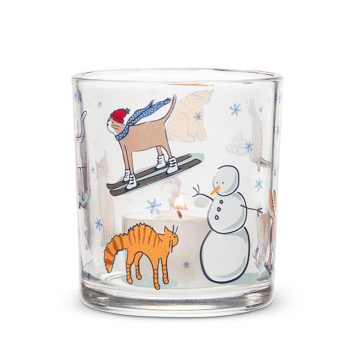 Glass Holiday Cat Votive Candle Holder