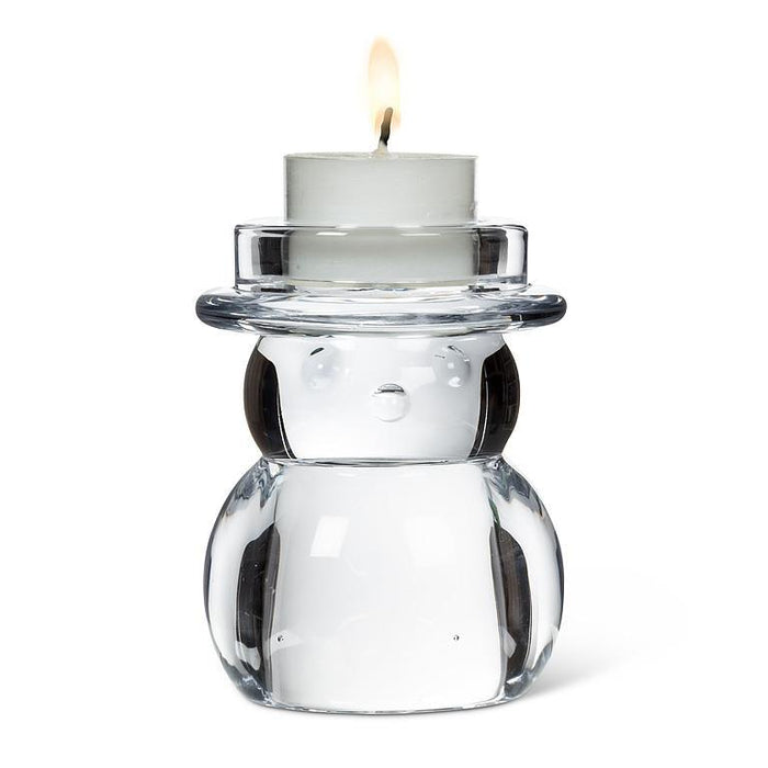 Glass Snowman Tea Light Candle Holder