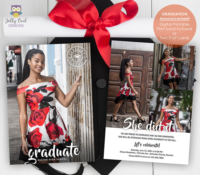 Graduation Announcement Card - Photo Collage - Invitation Card - Jolly Owl Designs