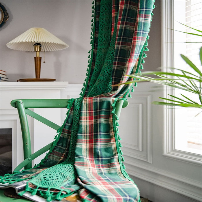 Green Plaid Crochet Curtains