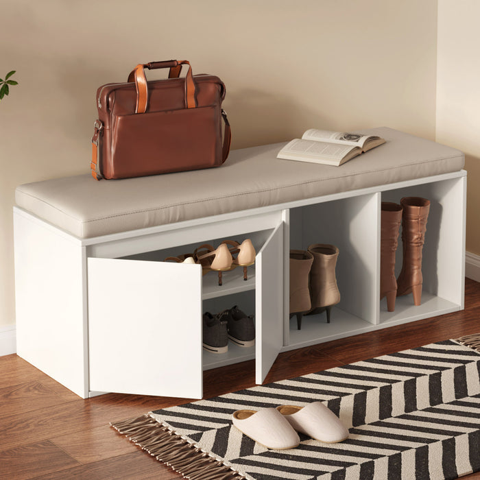 Guyii Modern Cream White Entryway Bench with Storage, Multi-Functional Shoe Rack