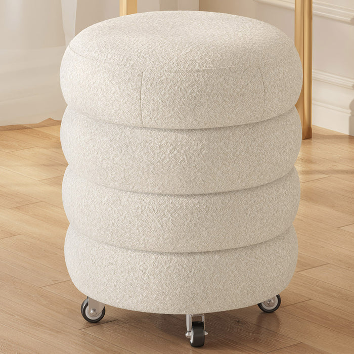 Guyii Modern Upholstered Vanity Stool in Cream White – Wavy Fabric Accent Stool for Bedroom & Living Room