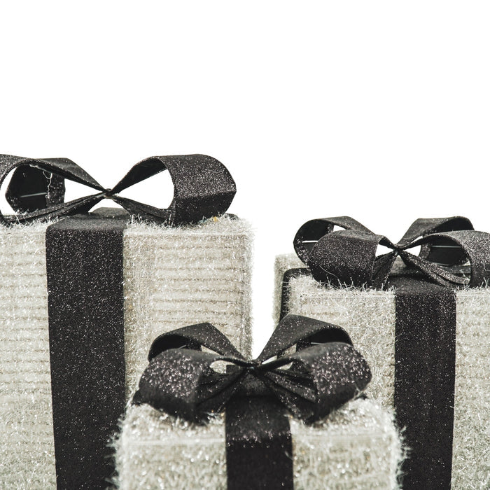 Kerst Led Lamp - Cadeau Set van 3 - Kunststof - Zilver/Zwart - 15cm/20cm/25cm