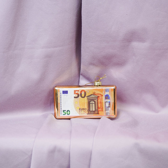 Kerstversiering - Kersthanger - 50 euro Biljet - Glas - 11,5x2x6,5cm