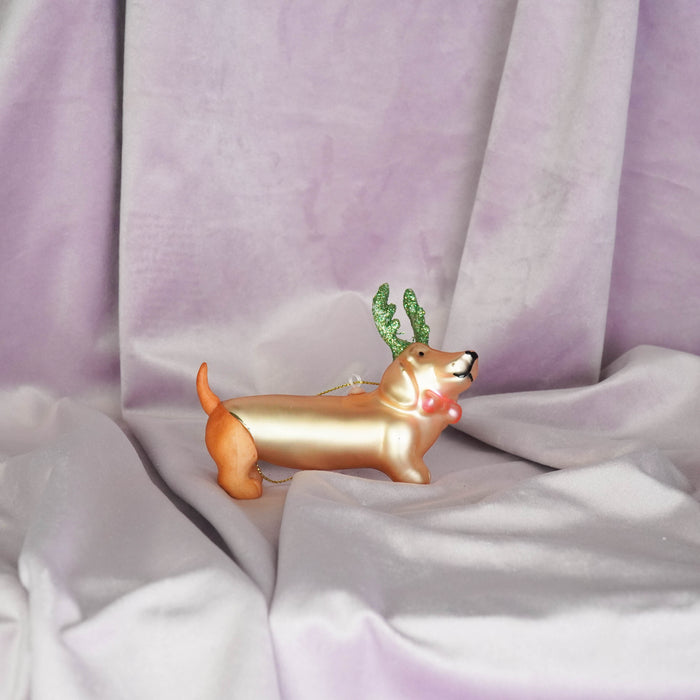 Kerstversiering - Kersthanger - Teckel - Glas - 10x4,5x8,5cm
