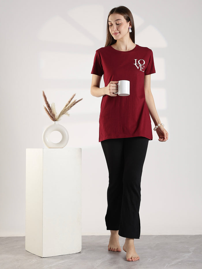Maroon premium cotton long t shirt for women