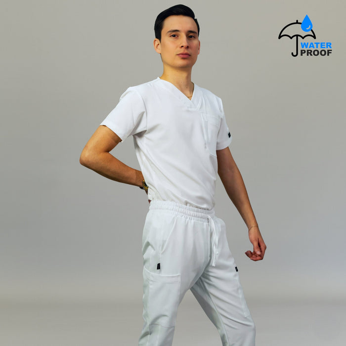 Mens 530 white breathable scrub top detail - SFORME