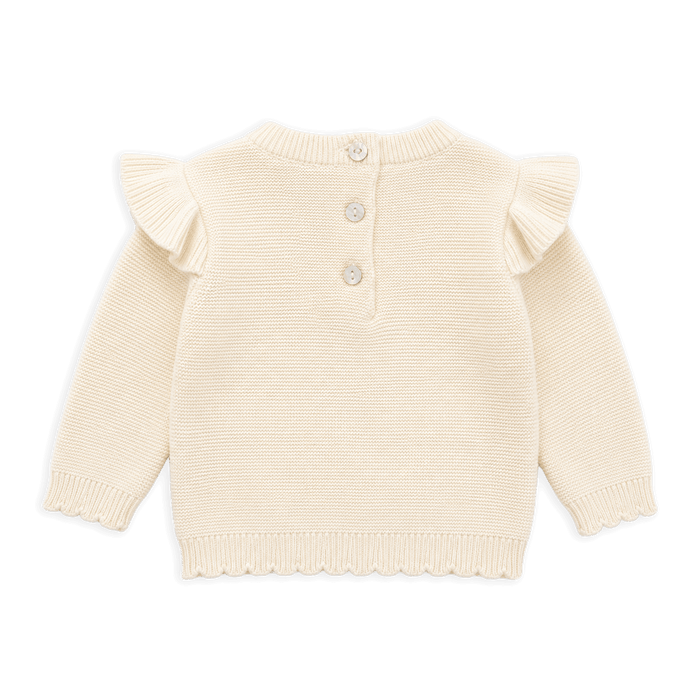 Organic Milan Classic Knit Ruffle Baby Girl Pullover, Back
