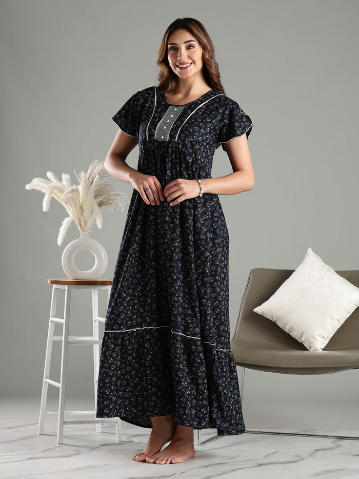 Navy Blue Frock Type Branded Nighty for Women