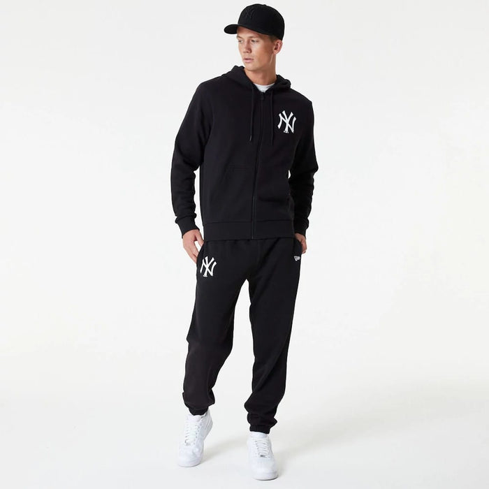 The Male model is wearing New York Yankees MLB Essential Black Full Zip Hoodie 8