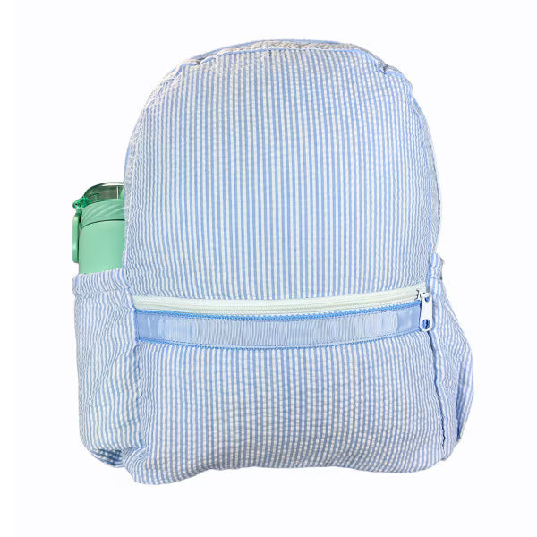 Oh Mint Baby Blue Seersucker Medium Backpack w/Pockets