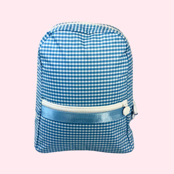 Oh Mint Wipeable Baby Blue Gingham Small Backpack