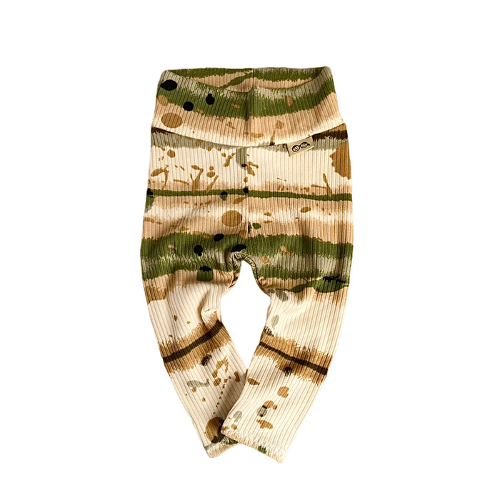 Olive Abstract Striped Rib Leggings and/or Knot Beanie Hat