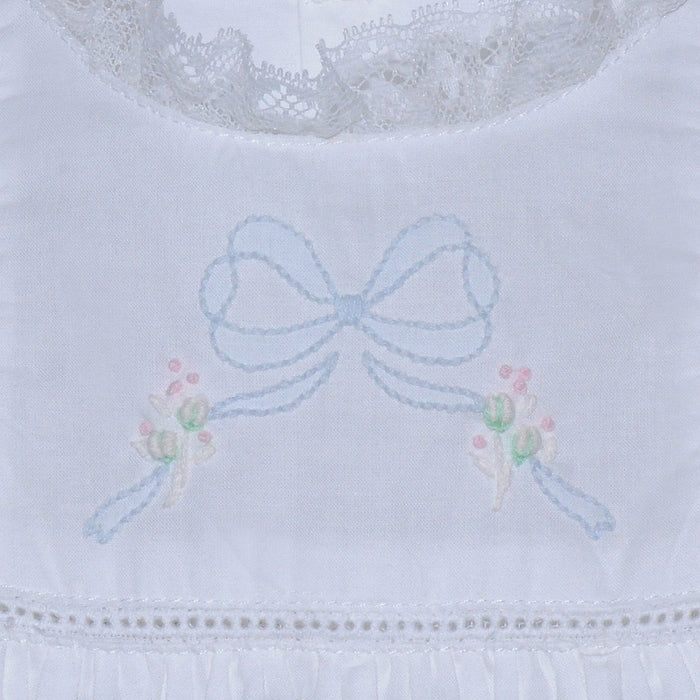 P & R White Hazel Dress w/Blue Ribbon Embroidery