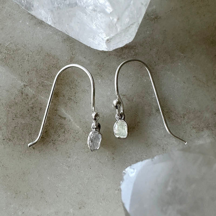Sterling silver hook earrings with two faceted polki diamond drops