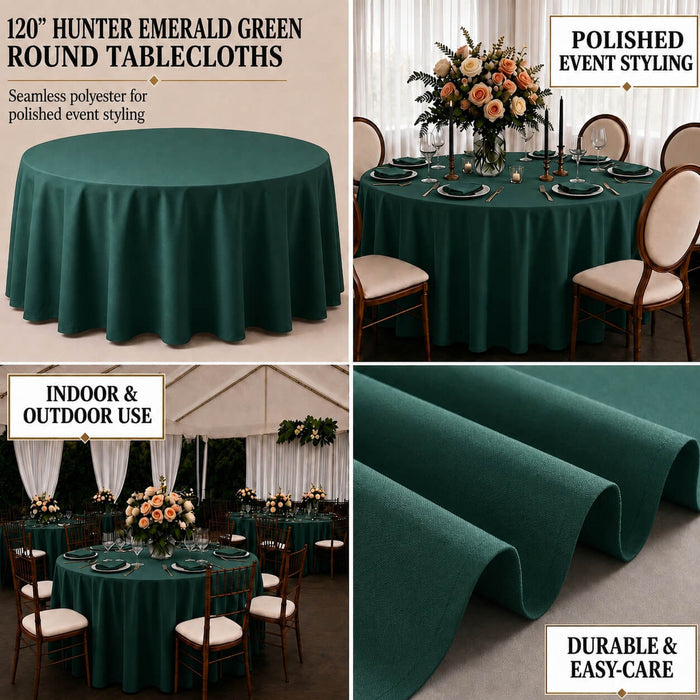 Hunter Emerald Green round tablecloth for elegant dining settings.