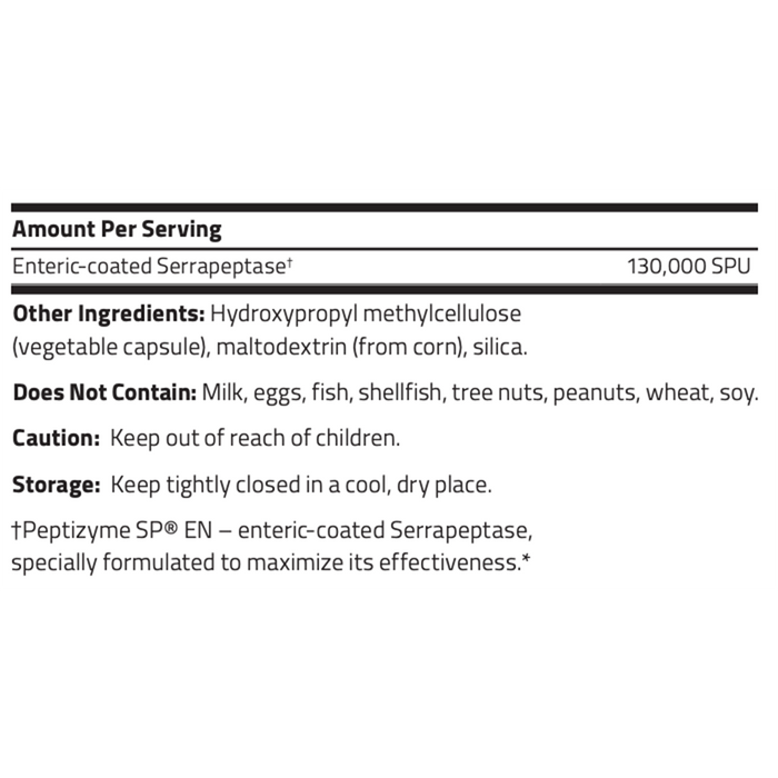 Serrapeptase HP by NuMedica Ingredient Label