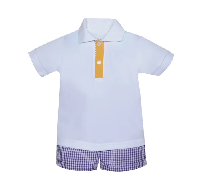Southern Saturday White Polo w/ Purple/Gold Shorts