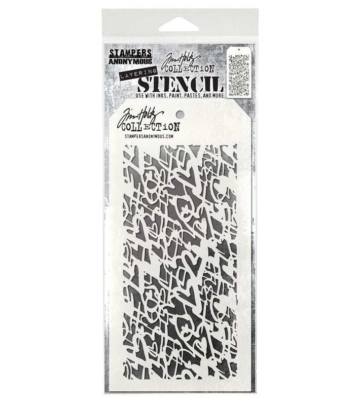 Stampers Anonymous - Tim Holtz - Layering Stencil - Heartstruck. Available at Embellish Away in Bowmanville Ontario Canada.