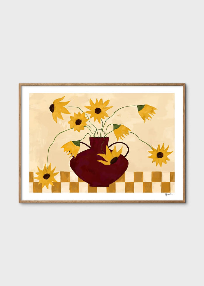 Sunflowers in Burgundy Vase by Frankie Penwill
