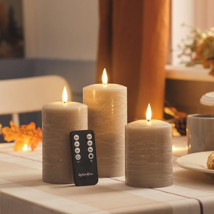 TruGlow® Taupe Distressed LED Pillar Candle Trio with Remote Control