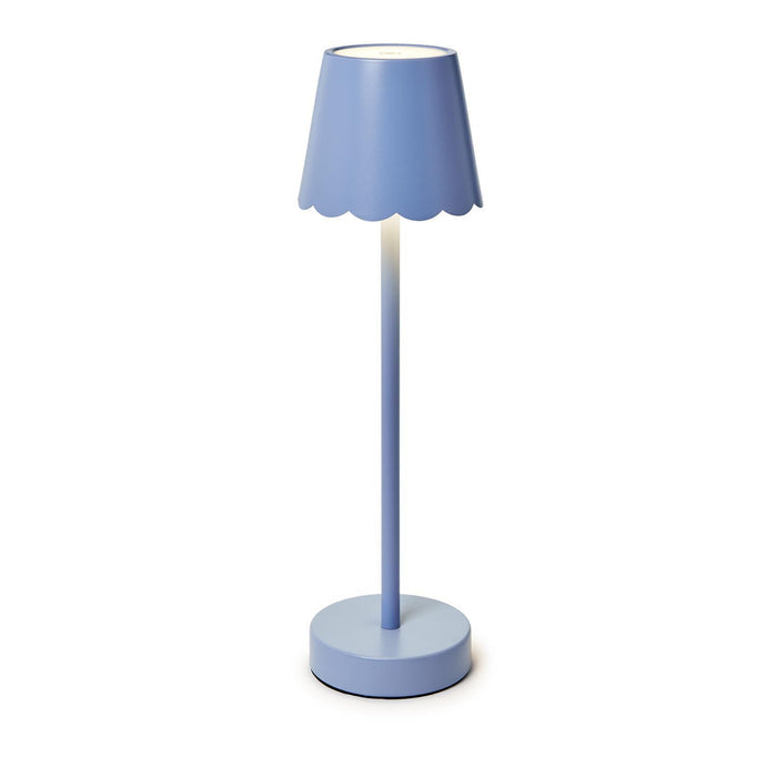 Two's Co. Cordless Table Lamp w/ Scalloped Edge Shade-Blue