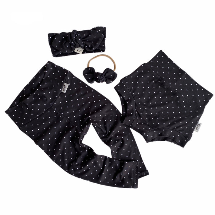 White Tiny Dots on Black Bummies and/or Headbands