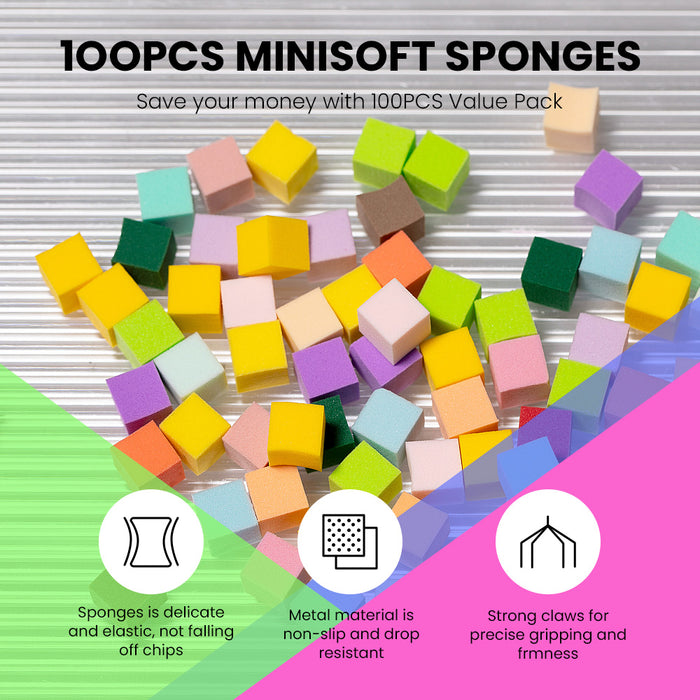 100PCS mini soft sponges 1cm cube delicate elastic non-slip metal material strong claws precise gripping firmness
