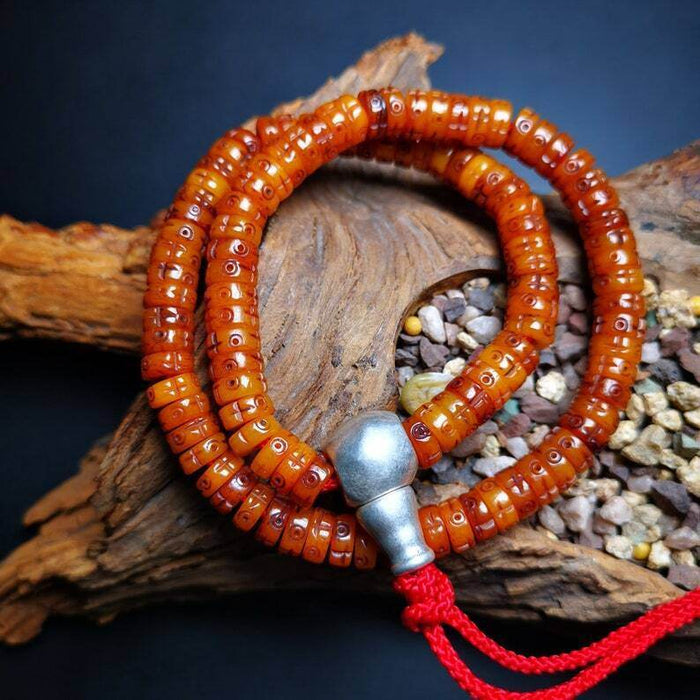 108 Mala Bracelet,8mm - Tibetan Buddhist mala beads, front view