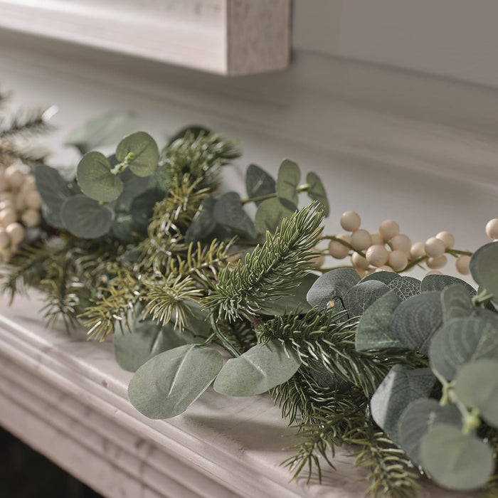 1.5m Pre Lit Eucalyptus & White Berry Christmas Garland