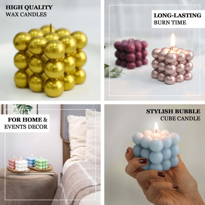 Stylish bubble cube candles in various colors for home and events decor.