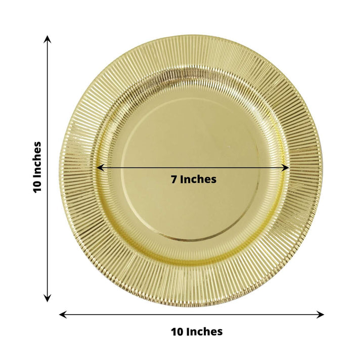 Gold decorative plate with a 10-inch diameter and 7-inch inner circle.