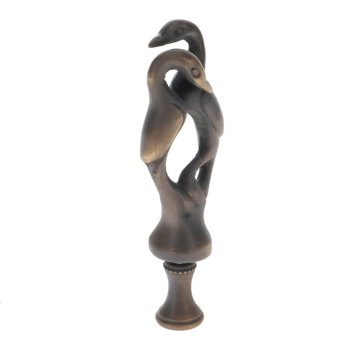 3-3/4" Tall Brass Finial, Two Embracing Birds, Dark Bronze, 1/4-27F Tap (15160BR)
