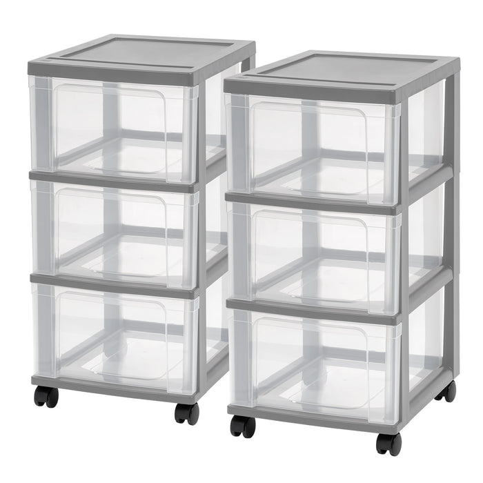 3-Drawer Narrow Plastic Storage Drawer Cart, Gray, Set of 2 - IRIS USA