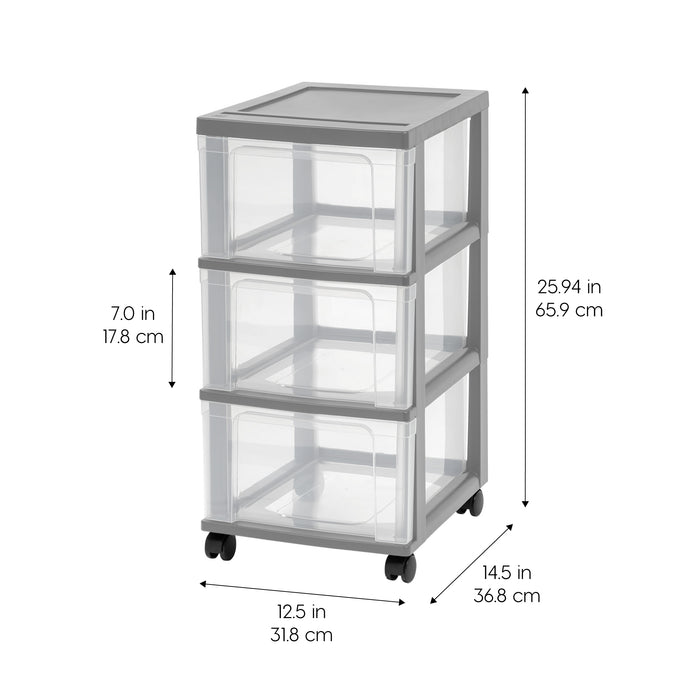 3-Drawer Narrow Plastic Storage Drawer Cart, Gray, Set of 2 - IRIS USA