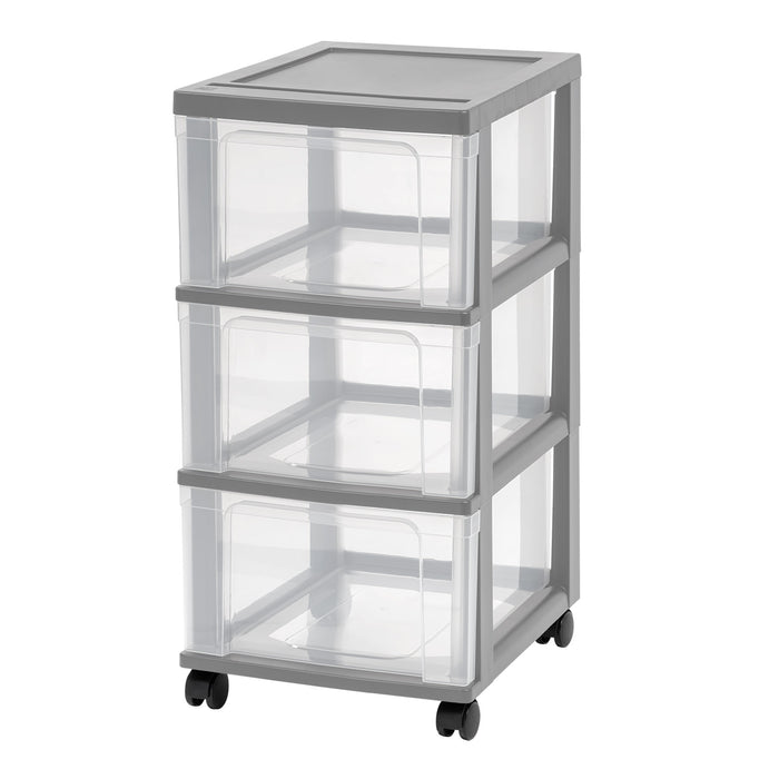 3-Drawer Narrow Plastic Storage Drawer Cart, Gray, Set of 2 - IRIS USA