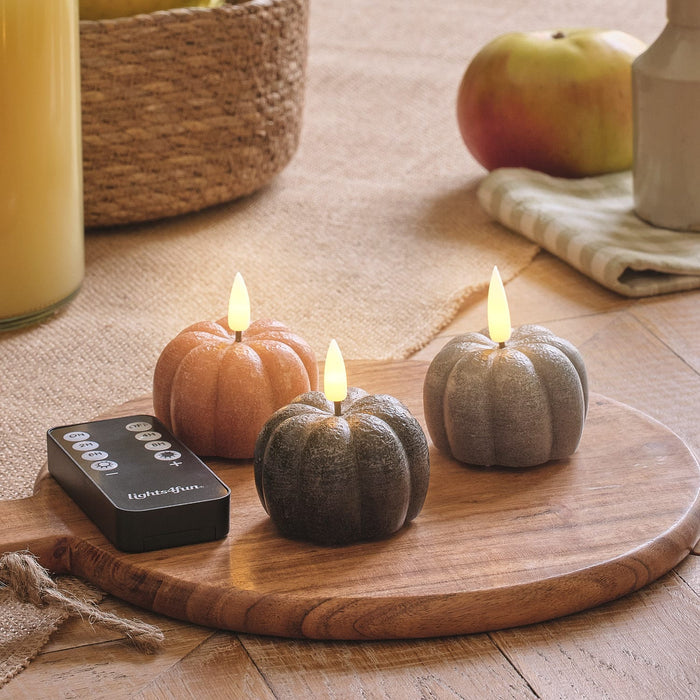 3 Mini TruGlow® Distressed Pumpkin LED Candle with Remote Control